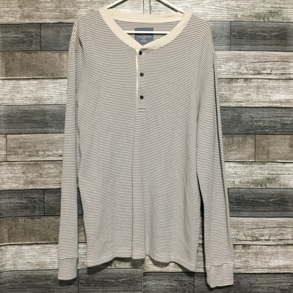 Bonobos Slim Fit Stripe Henley Shirt Men’s XL Off White Gray Long Sleeve Casual - Picture 3 of 10
